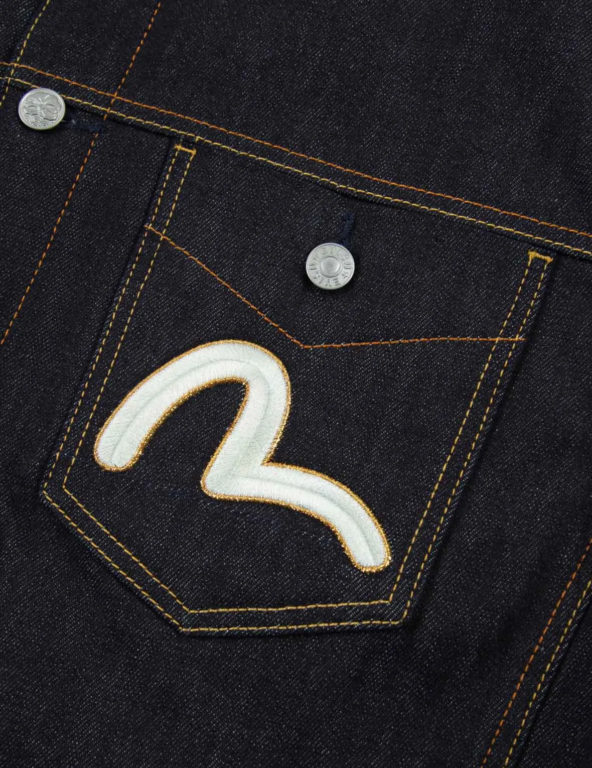 Koi-pattern Kamon and Logo Embroidery Denim Jacket