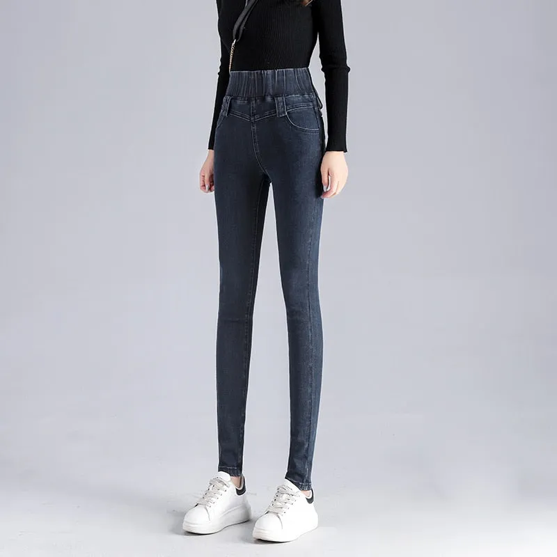 Korean Version Retro High Waist Stretch Skinny Denim Jeans for Women