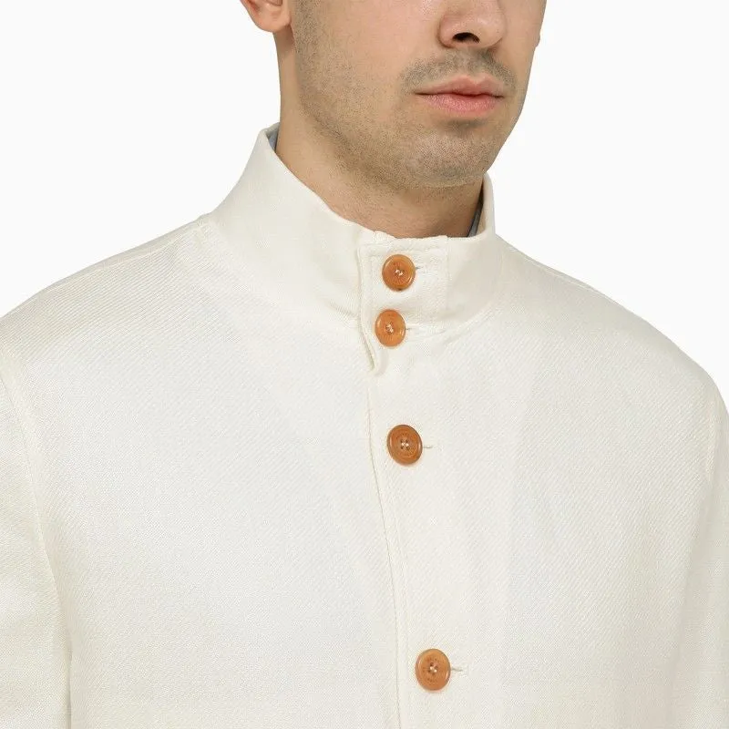 LIGHTWEIGHT JACKET IN WHITE WOOL AND LINEN