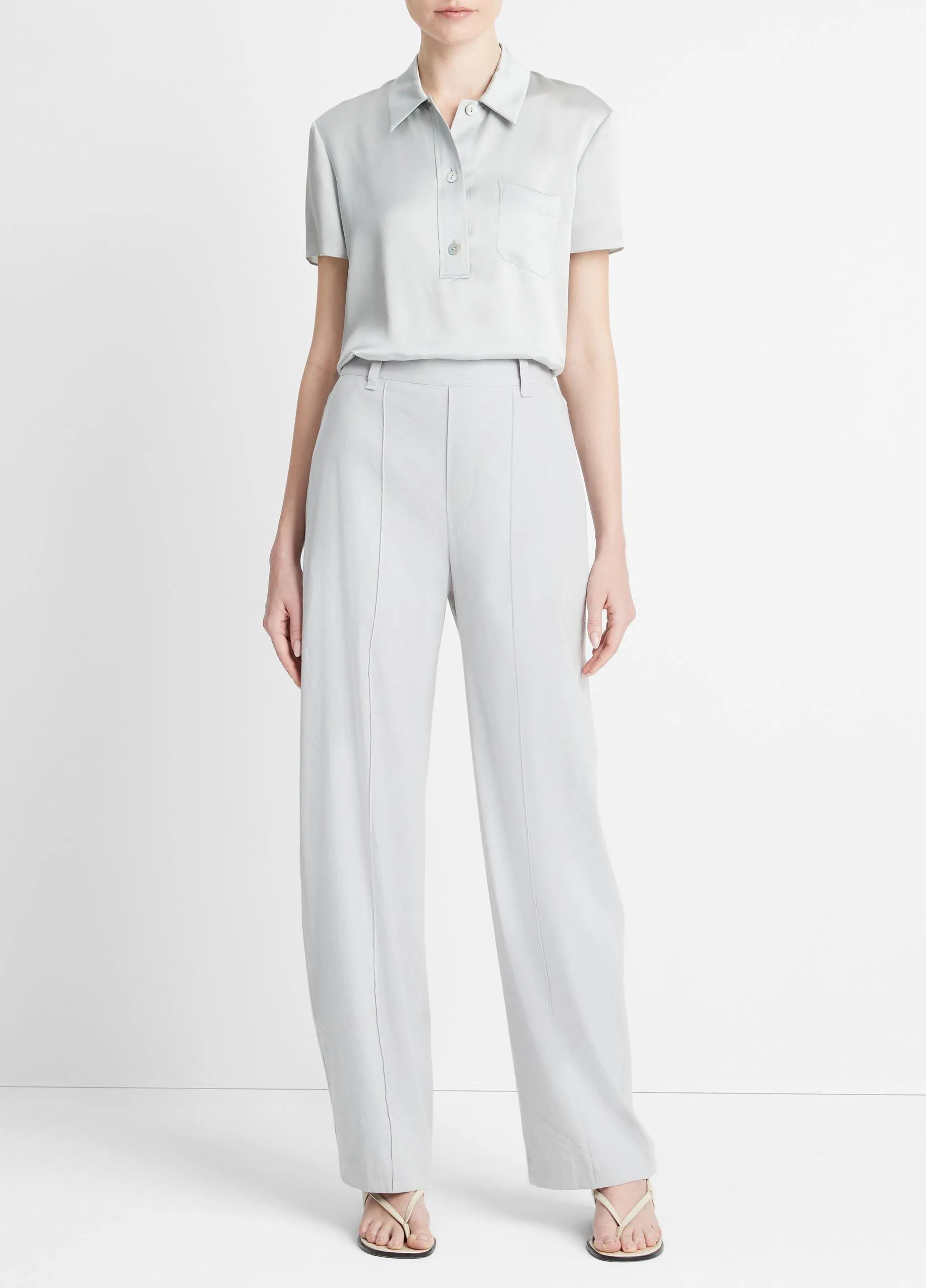 Linen-Blend High-Waist Pull-On Pant