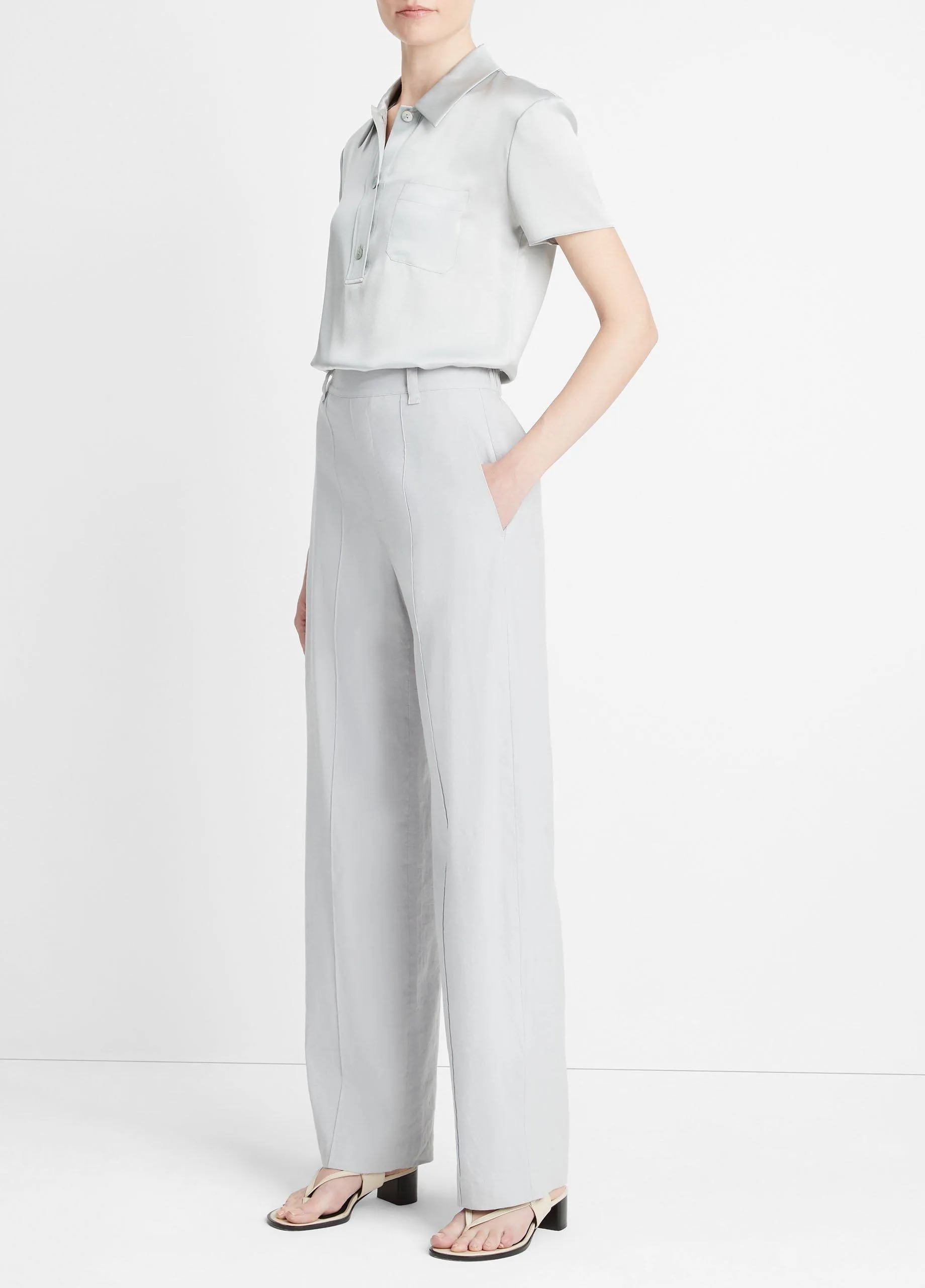 Linen-Blend High-Waist Pull-On Pant