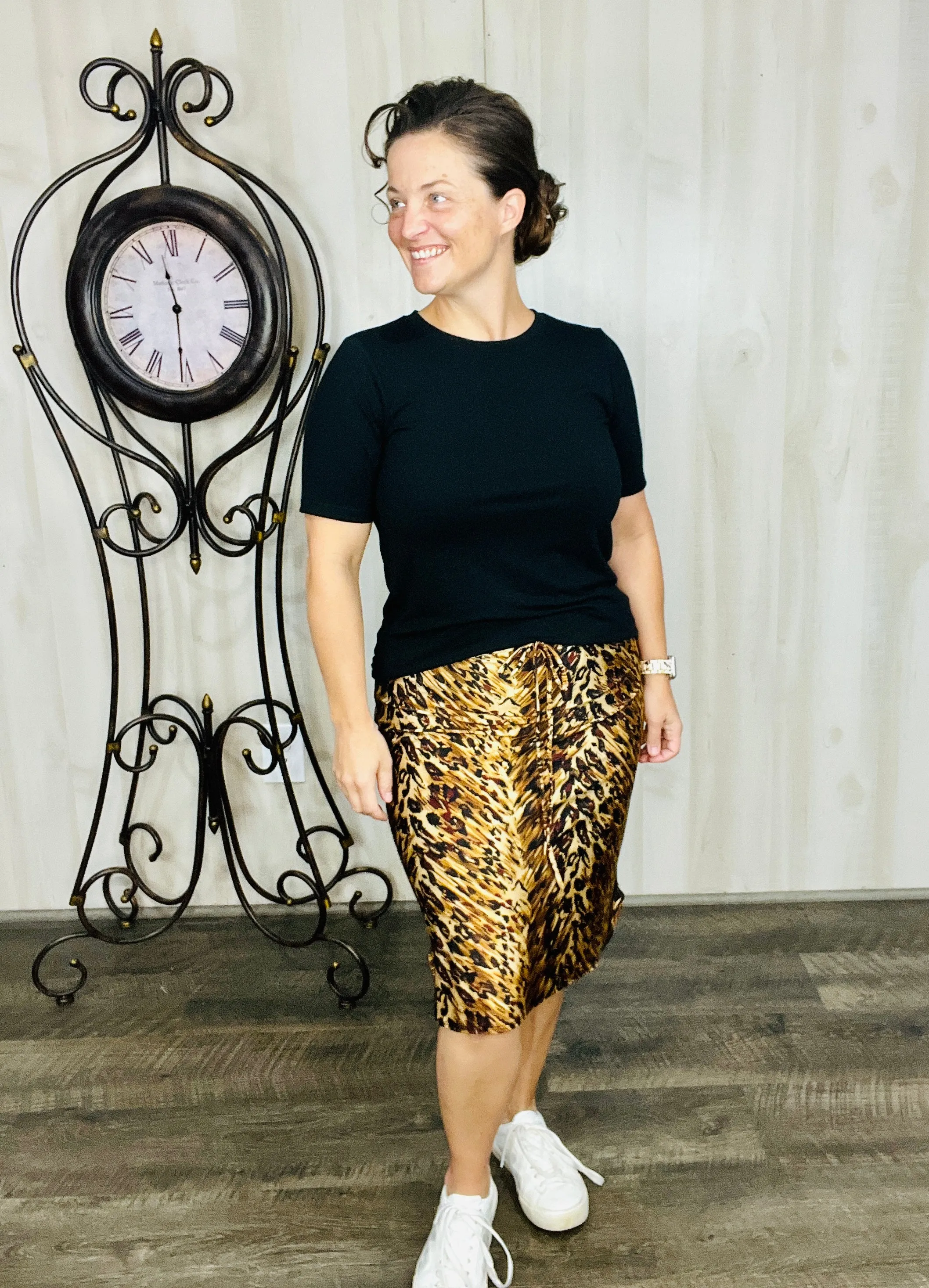 Missy Brown Animal Print Swim/Active Skirt 26” (Hidden Shorts)