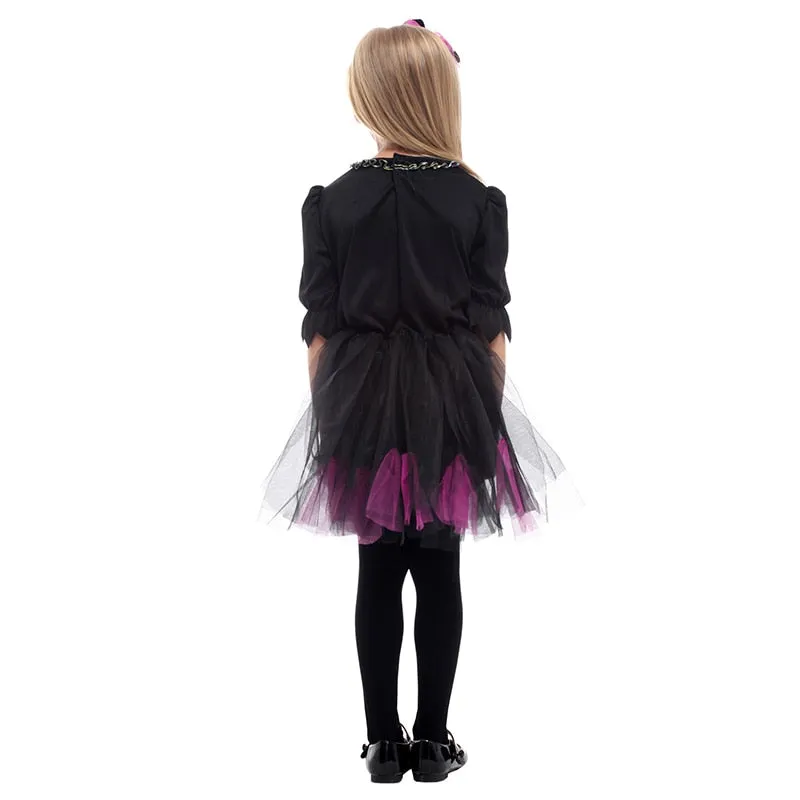 New Halloween Costumes for Girls Sweet Skull Dress Costume Black Color Kids Cosplay Cloth