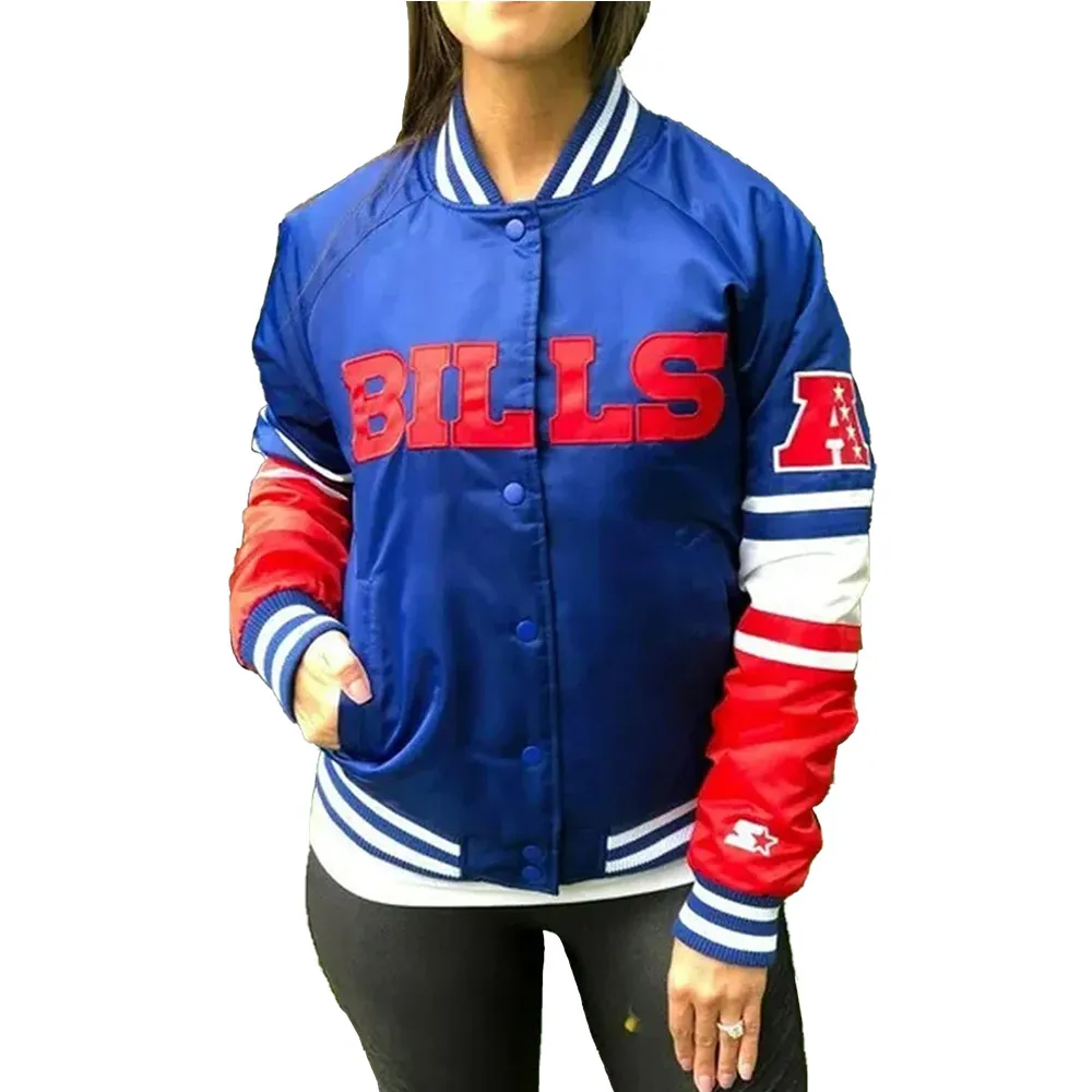 NFL Buffalo Bills Satin Royal Blue and Red Jacket