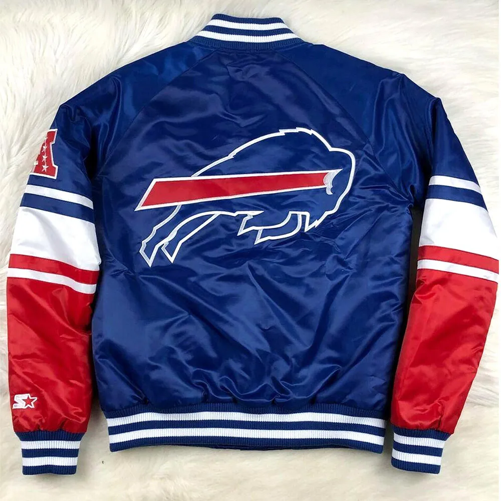 NFL Buffalo Bills Satin Royal Blue and Red Jacket