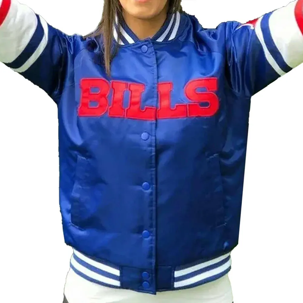 NFL Buffalo Bills Satin Royal Blue and Red Jacket