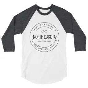 North Dakota - 3/4 Sleeve Raglan Shirt - Latitude & Longitude