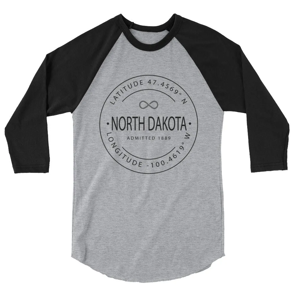 North Dakota - 3/4 Sleeve Raglan Shirt - Latitude & Longitude