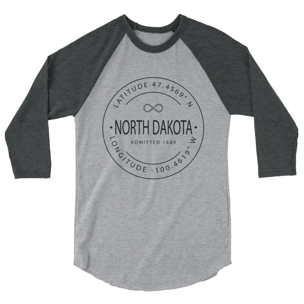 North Dakota - 3/4 Sleeve Raglan Shirt - Latitude & Longitude