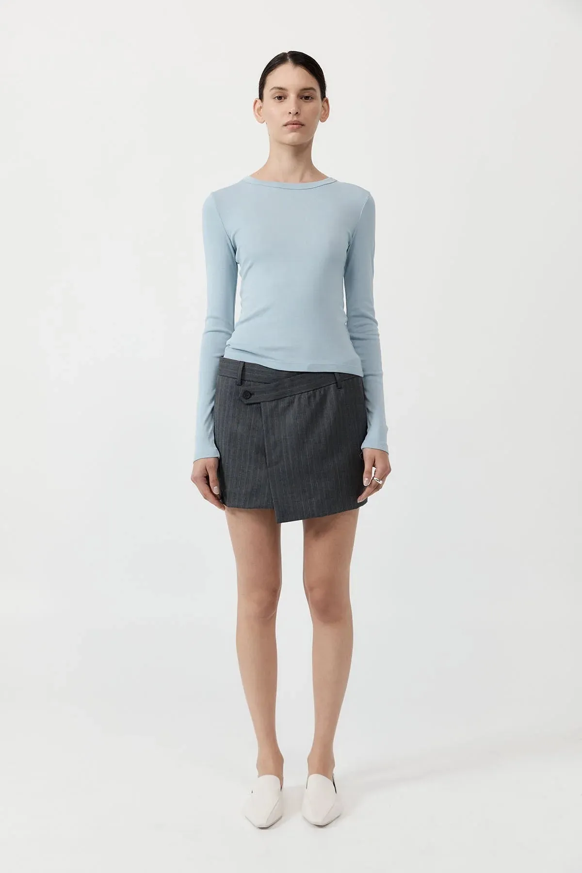 Organic Cotton Long Sleeve Top - Stone Blue