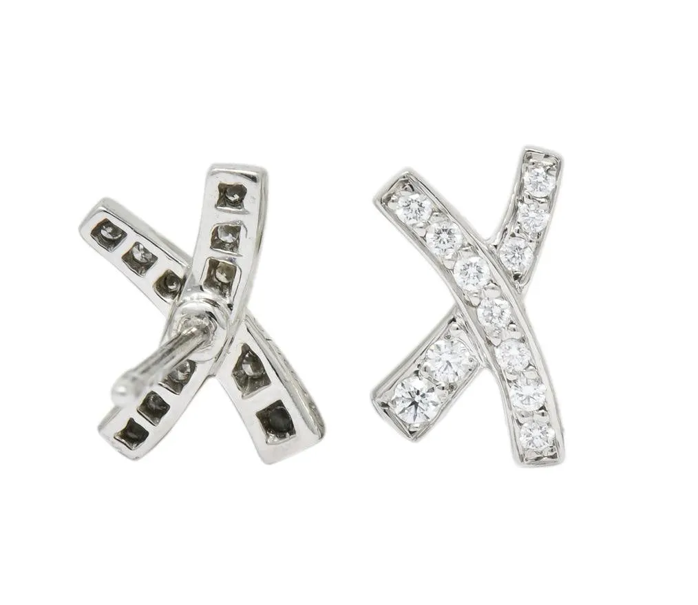 Paloma Picasso Tiffany & Co. 1980's Vintage 0.30 CTW Diamond Platinum Kiss X Stud Earrings