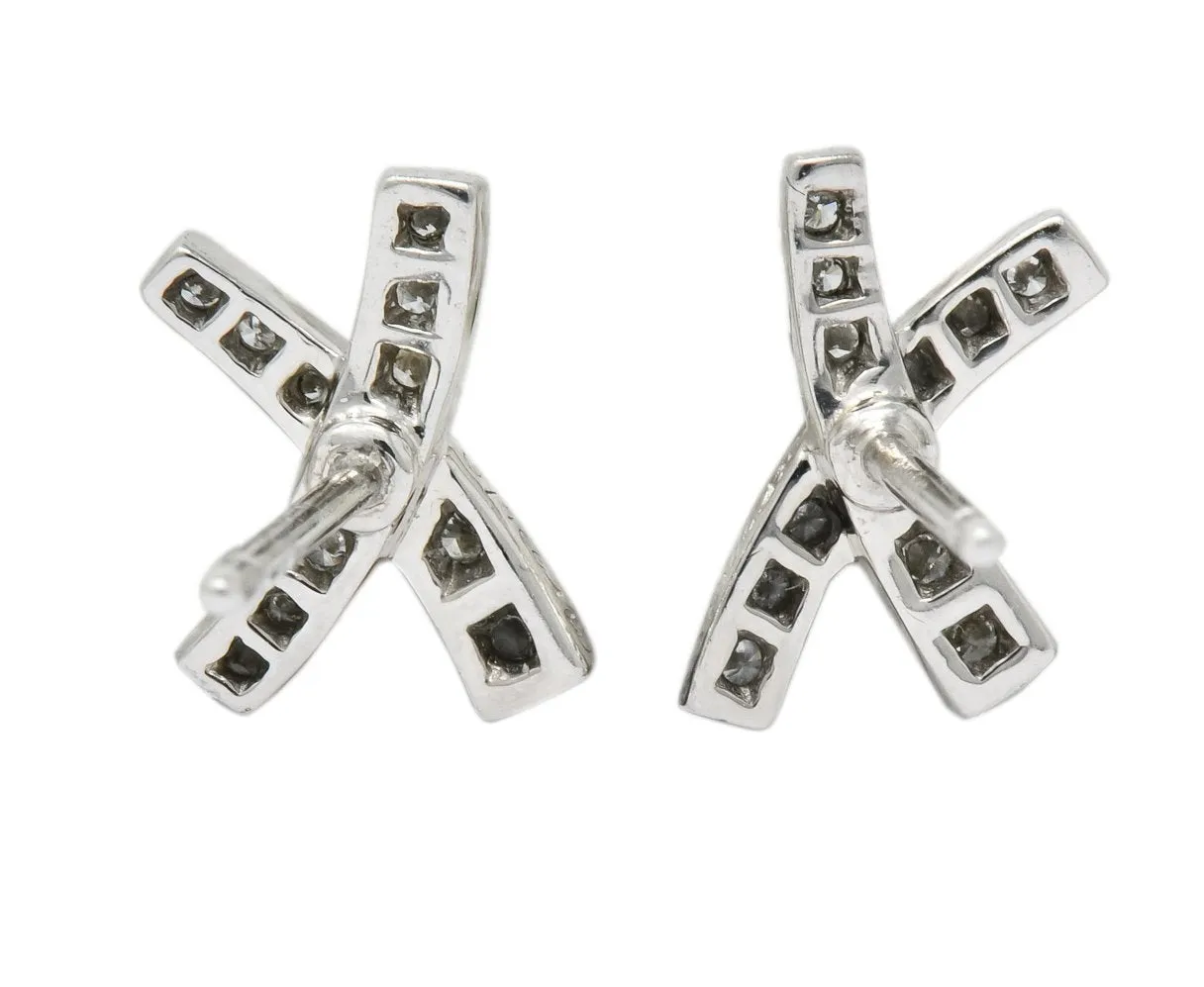 Paloma Picasso Tiffany & Co. 1980's Vintage 0.30 CTW Diamond Platinum Kiss X Stud Earrings