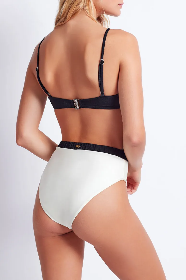 PatBO - Seashell High Cut Bikini Bottom - Black/White