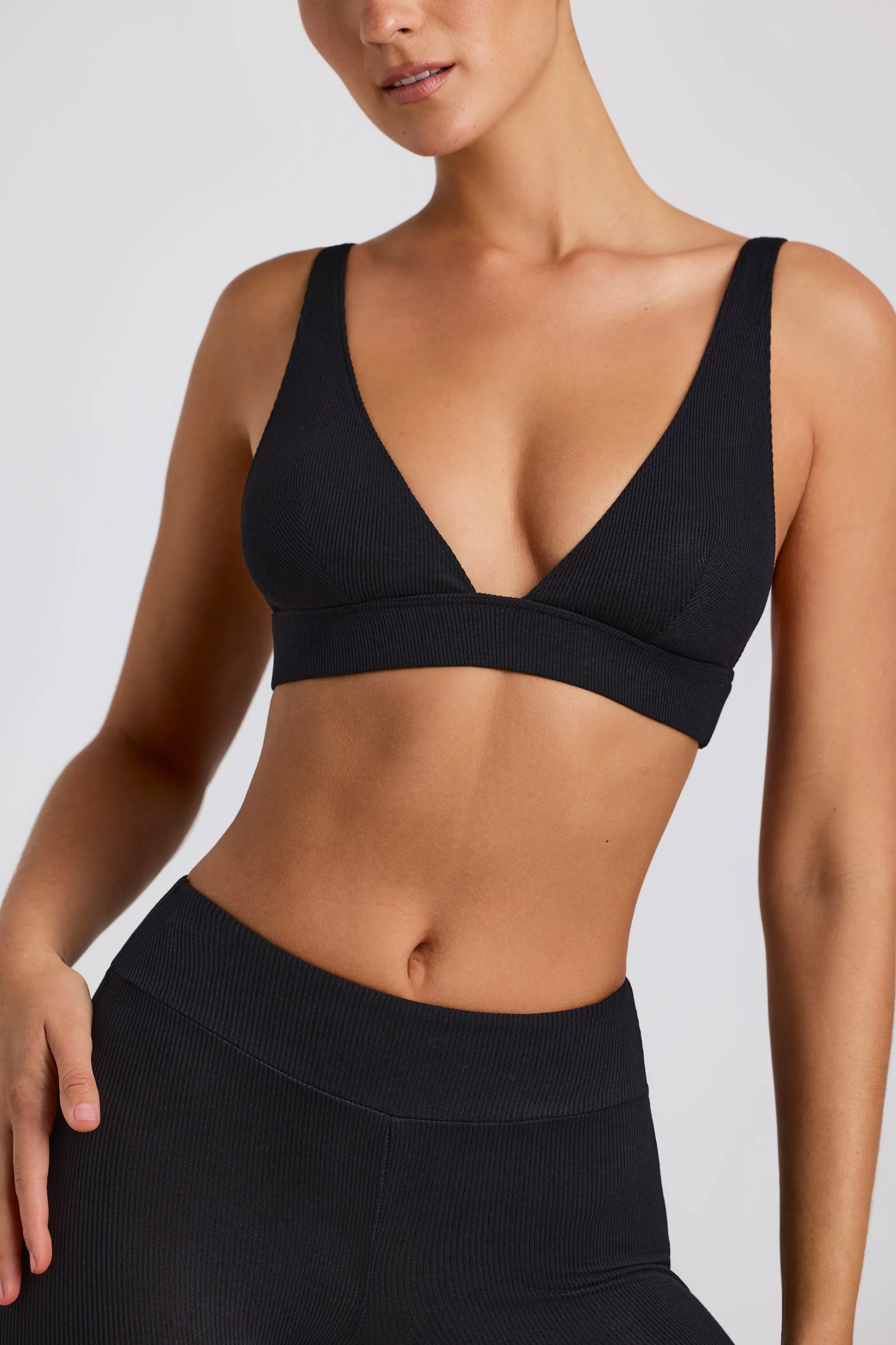 Ribbed Modal Triangle Bralette in Black