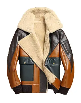 Shearling Sheepskin Bomber Leather Jacket | ujackets.com |Free Shipping