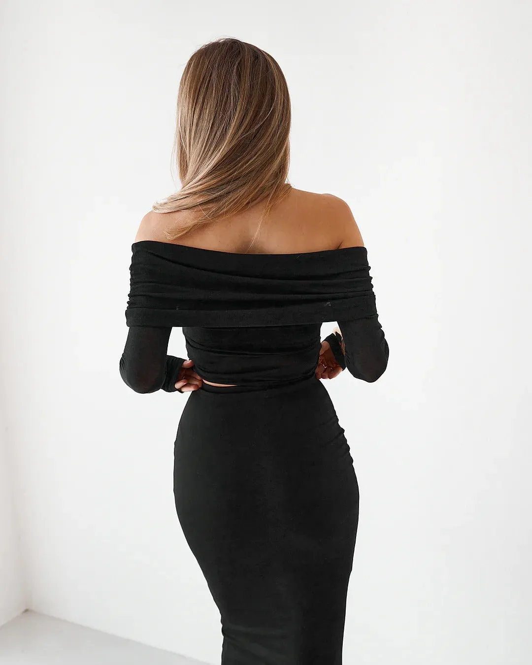 Sheer Long Sleeve Top - Black