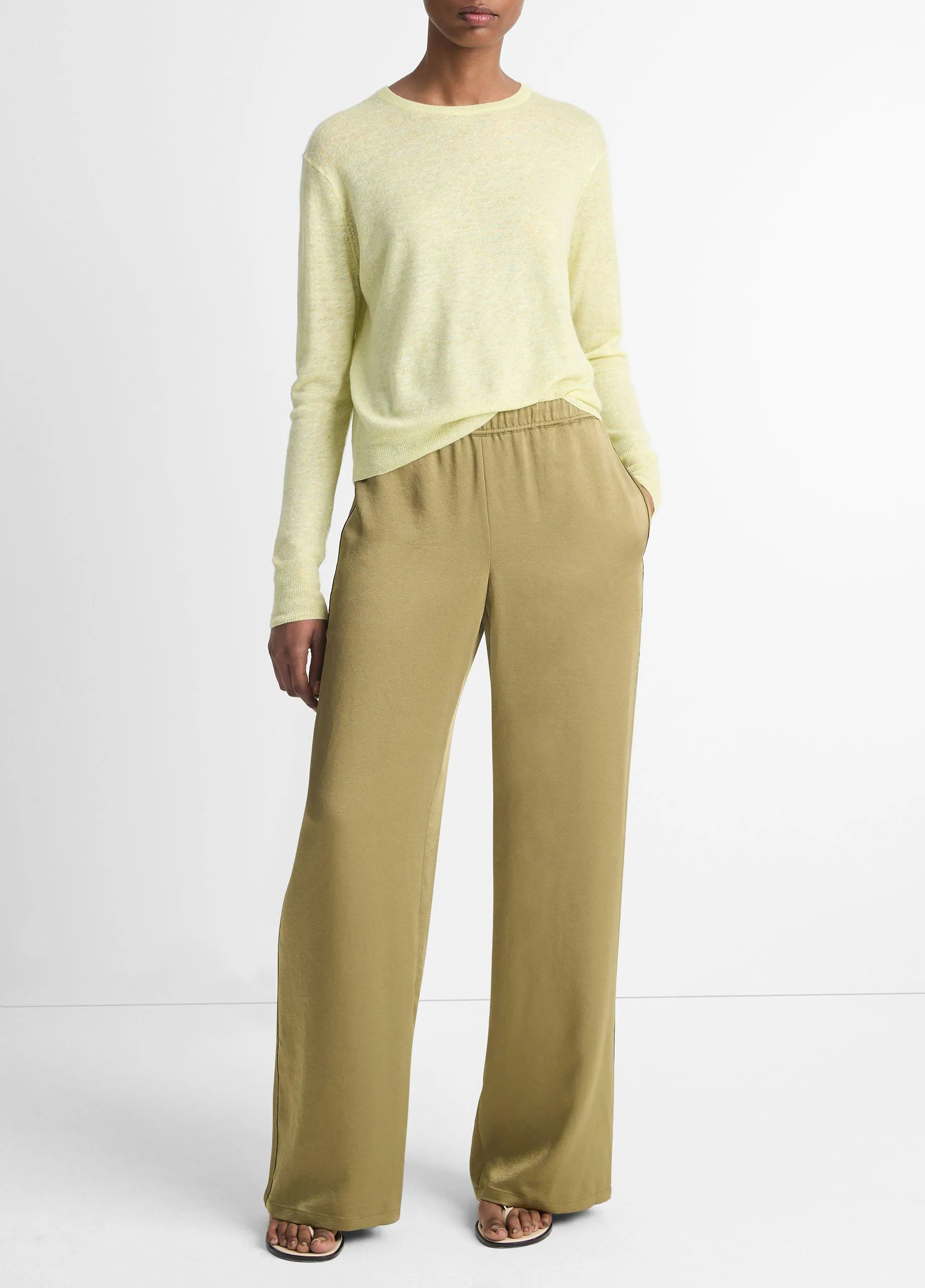 Side-Stripe Satin Low-Rise Wide-Leg Pant