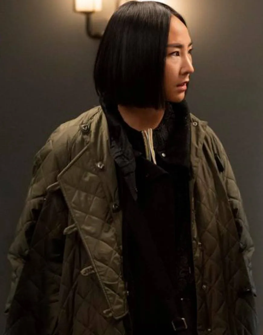 The Morning Show S02 Greta Lee Coat | Stella Bak Quilted Brown Coat