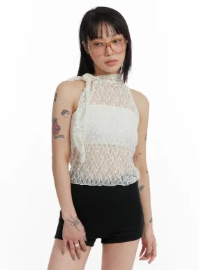 Tie Mesh Lace Sleeveless Top IF423