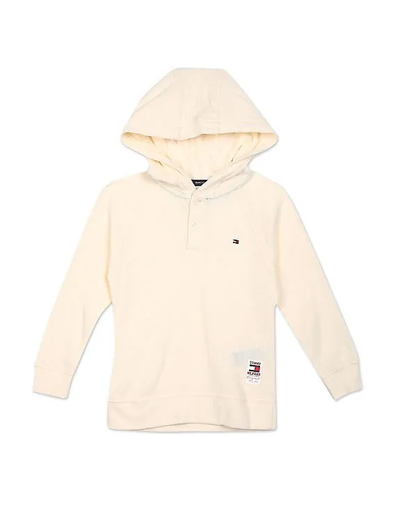 Tommy Hilfiger Kids Boys Ivory Patterned Weave Hood T-Shirt