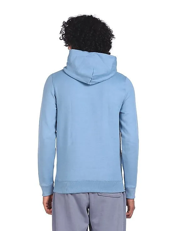 Tommy Hilfiger Men Light Blue Straight Logo Drawstring Hood Sweatshirt