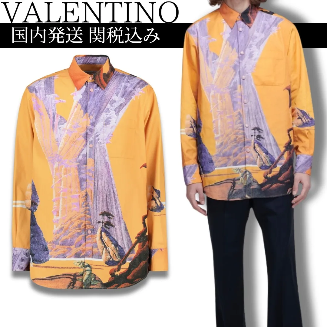 VALENTINO  |Street Style Long Sleeves Front Button Luxury Shirts