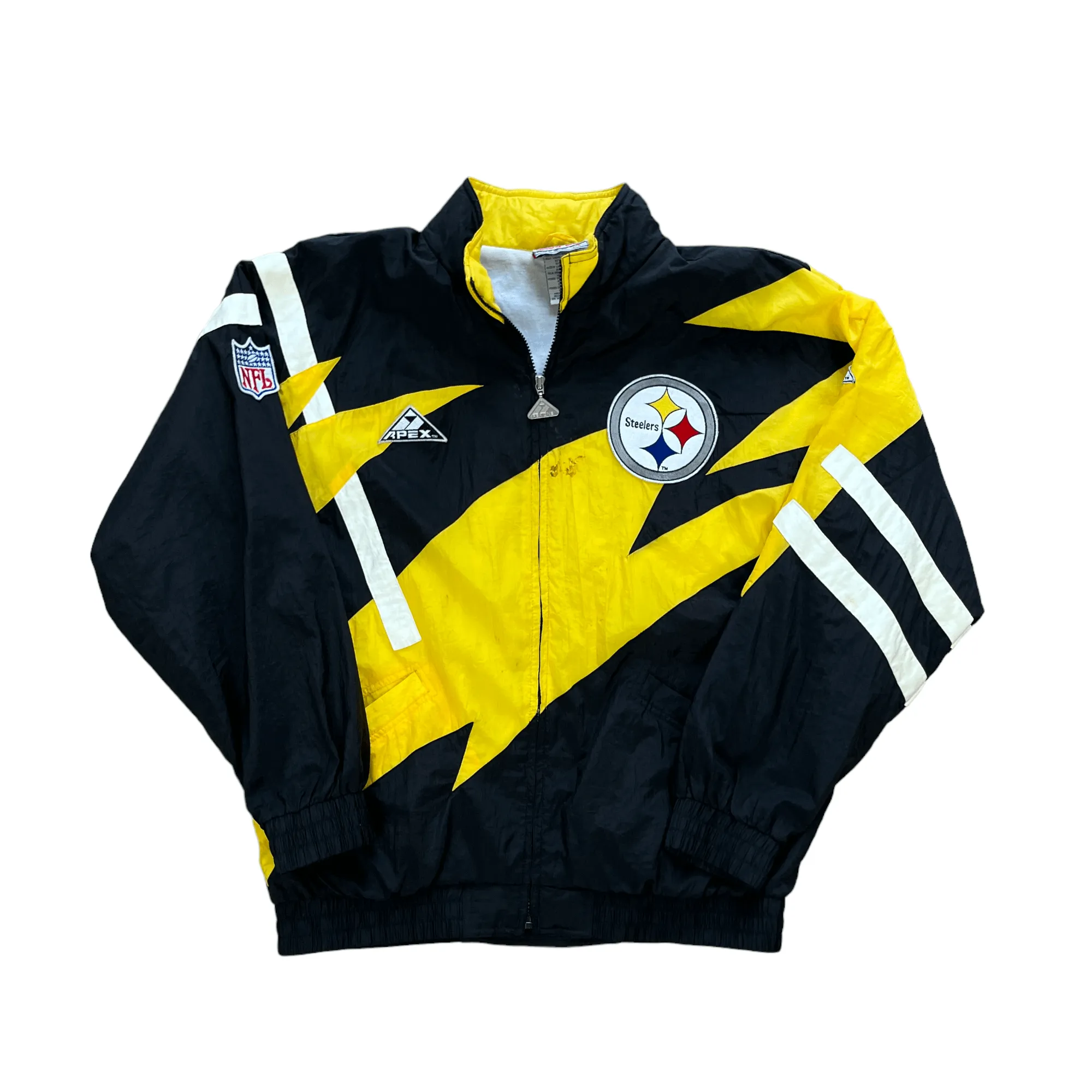 Vintage 90s Black, White + Yellow NFL Pro Steelers Jacket - Large