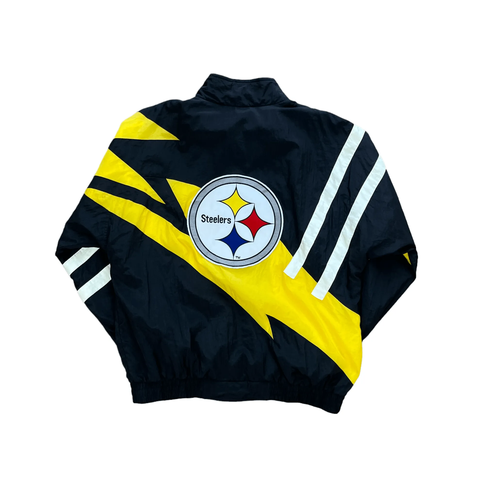 Vintage 90s Black, White + Yellow NFL Pro Steelers Jacket - Large