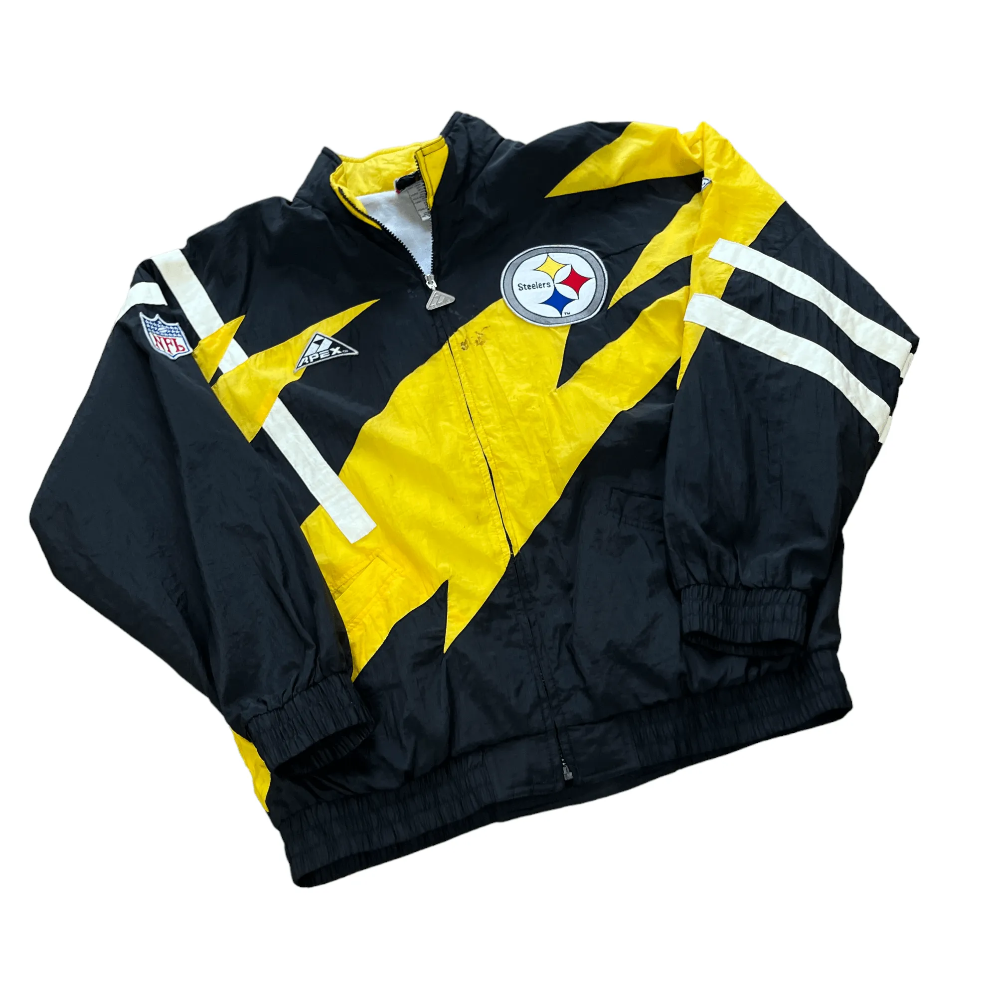 Vintage 90s Black, White + Yellow NFL Pro Steelers Jacket - Large