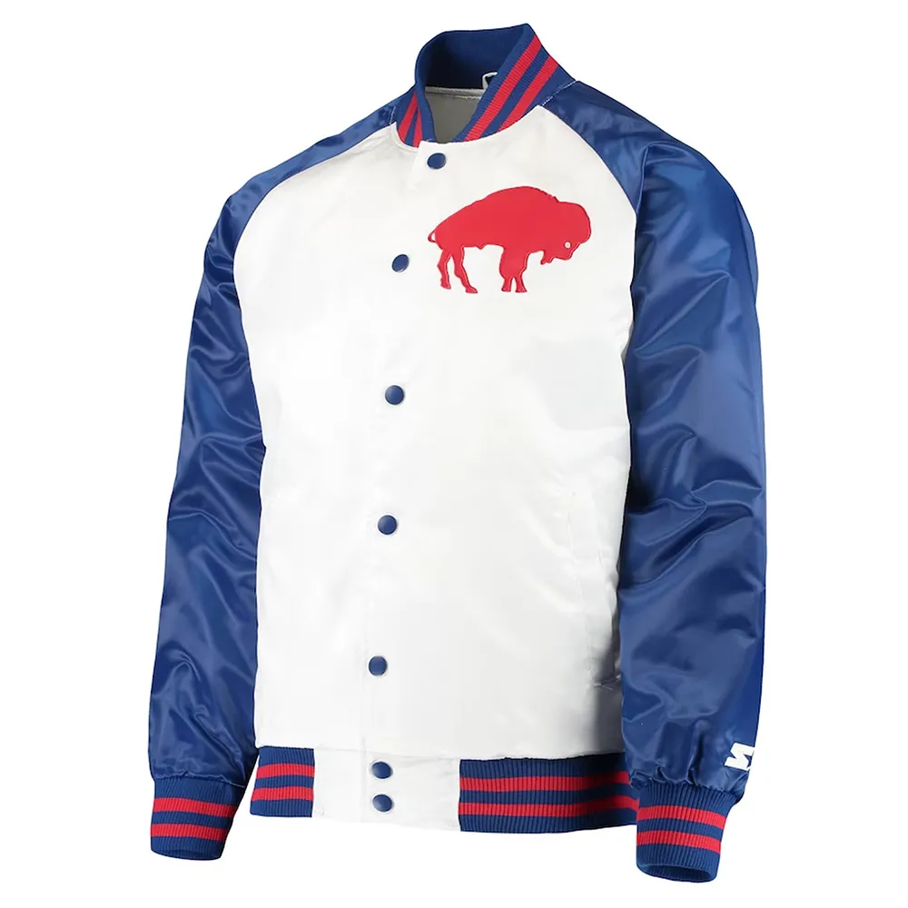 White/Royal Clean Up Throwback Buffalo Bills Satin Jacket