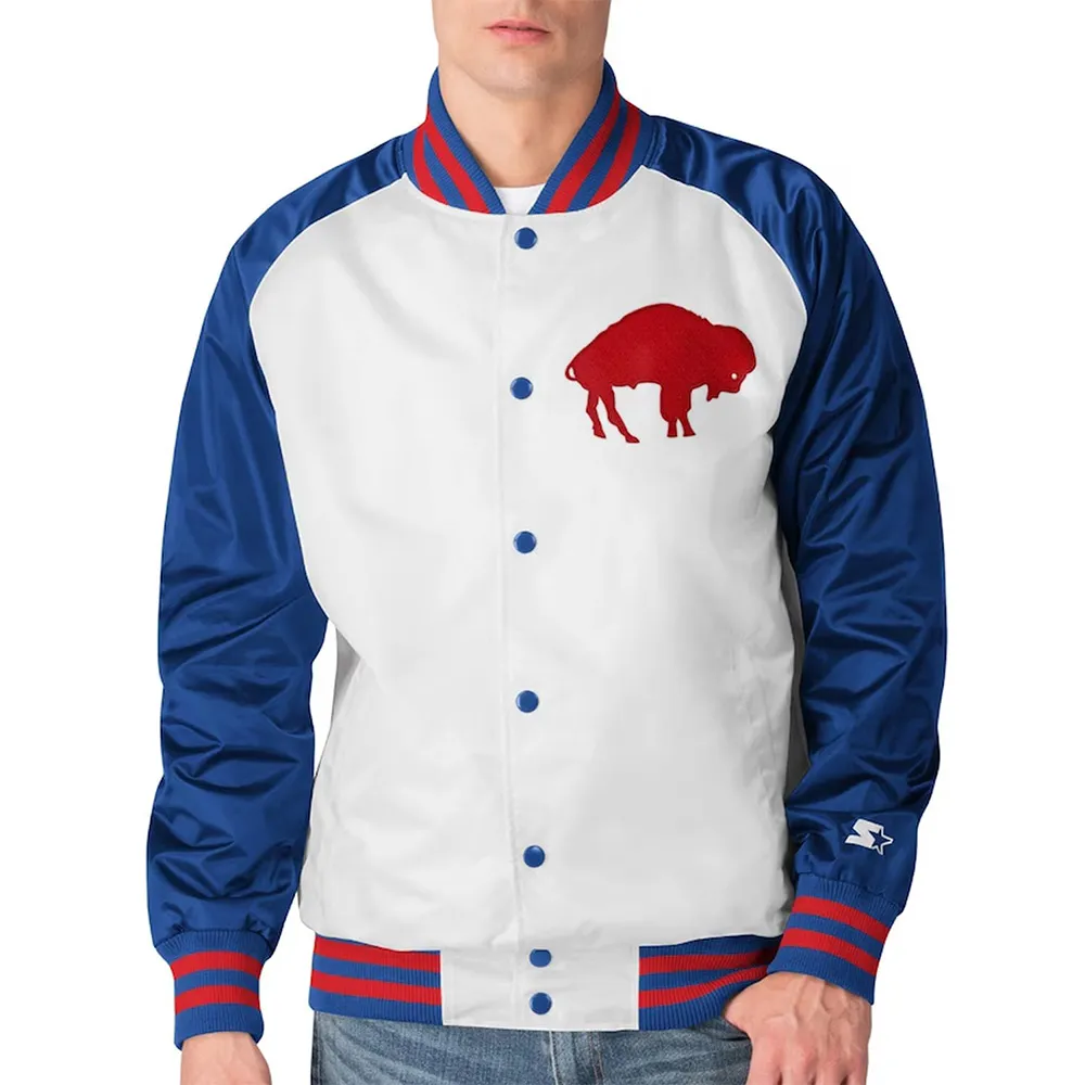 White/Royal Clean Up Throwback Buffalo Bills Satin Jacket