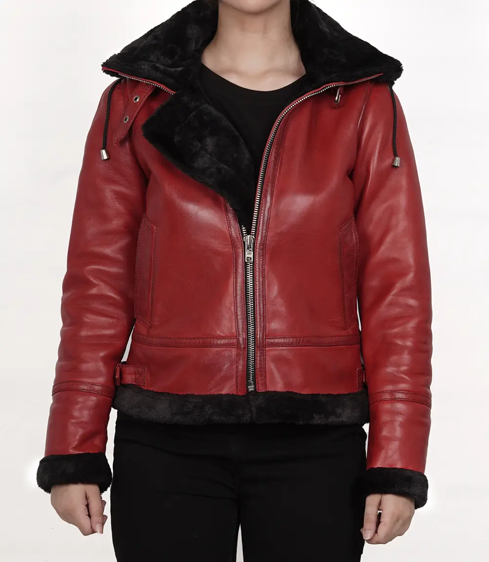 Women's Red B3 Aviator Bomber Leather Jacket