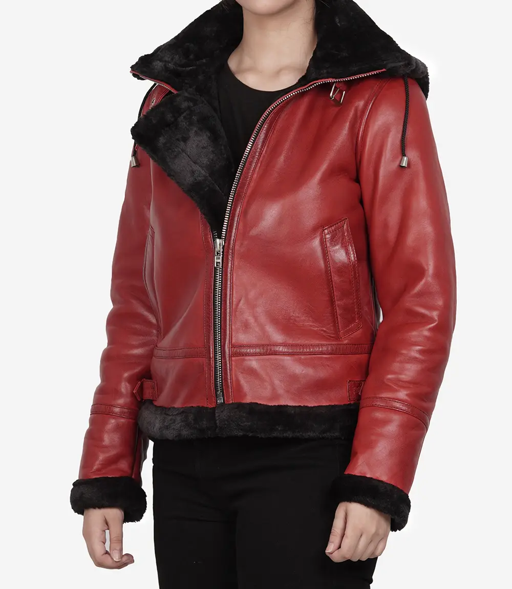 Women's Red B3 Aviator Bomber Leather Jacket