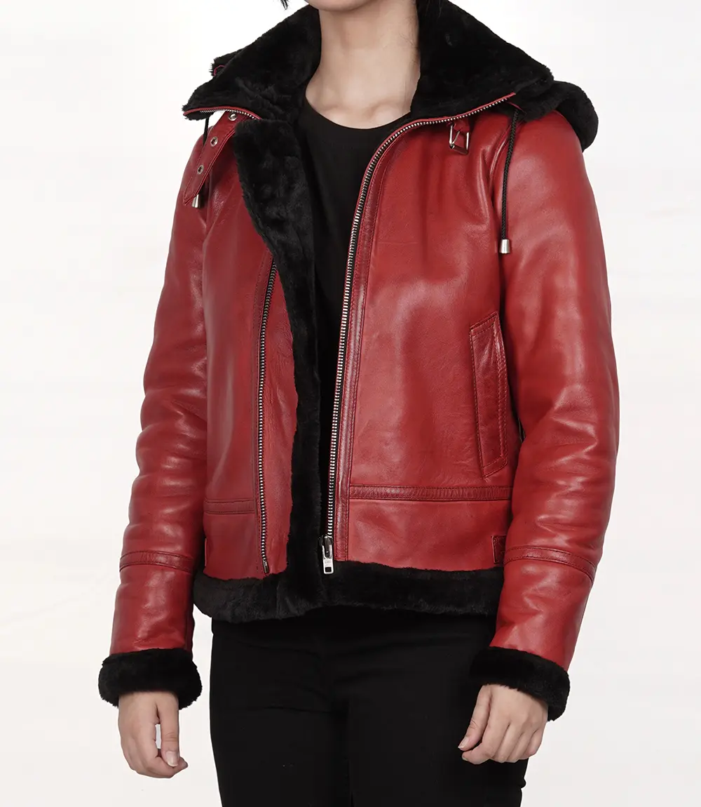 Women's Red B3 Aviator Bomber Leather Jacket