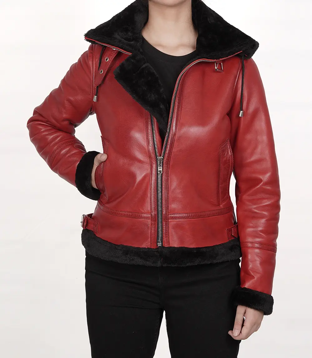 Women's Red B3 Aviator Bomber Leather Jacket