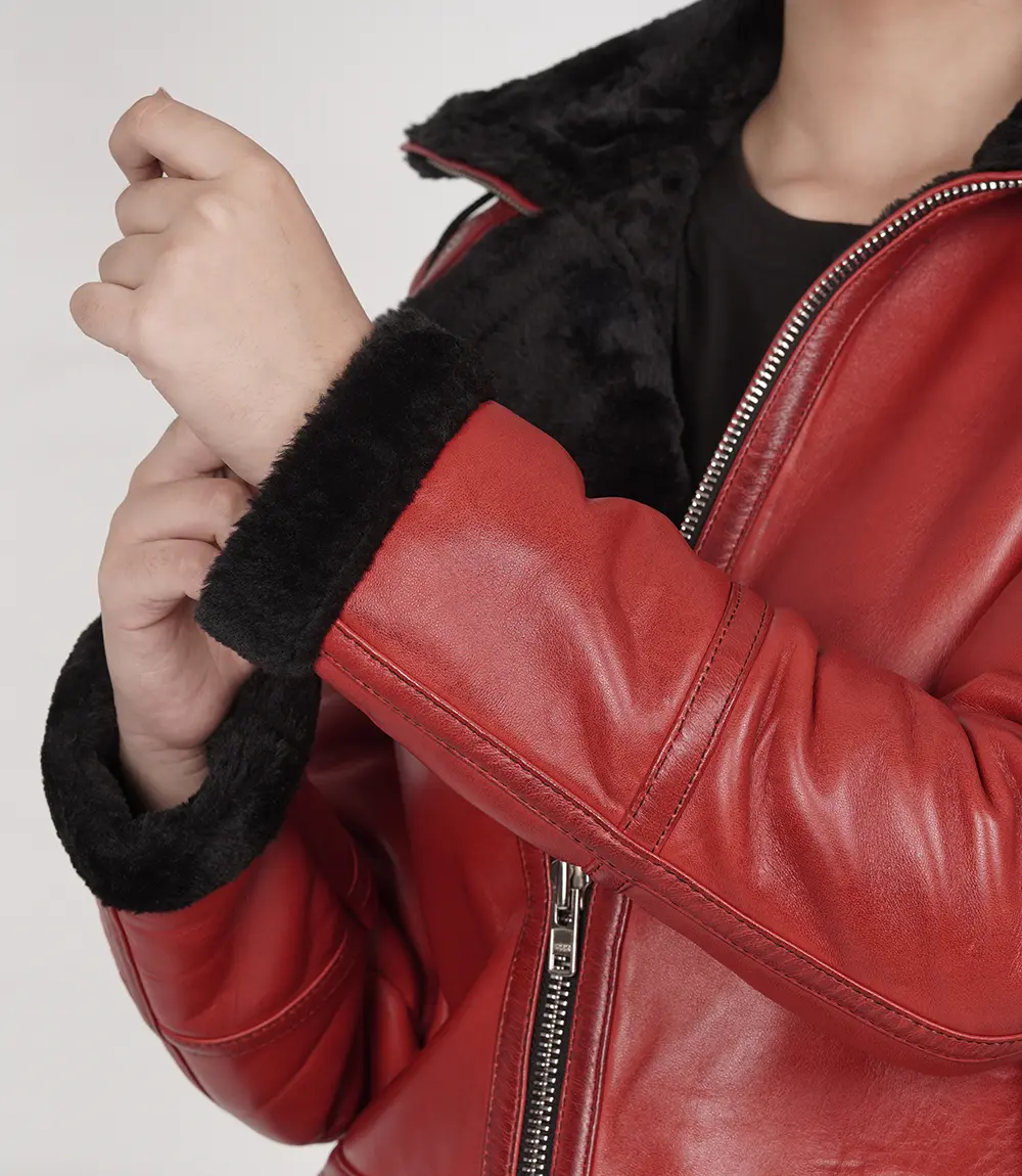 Women's Red B3 Aviator Bomber Leather Jacket