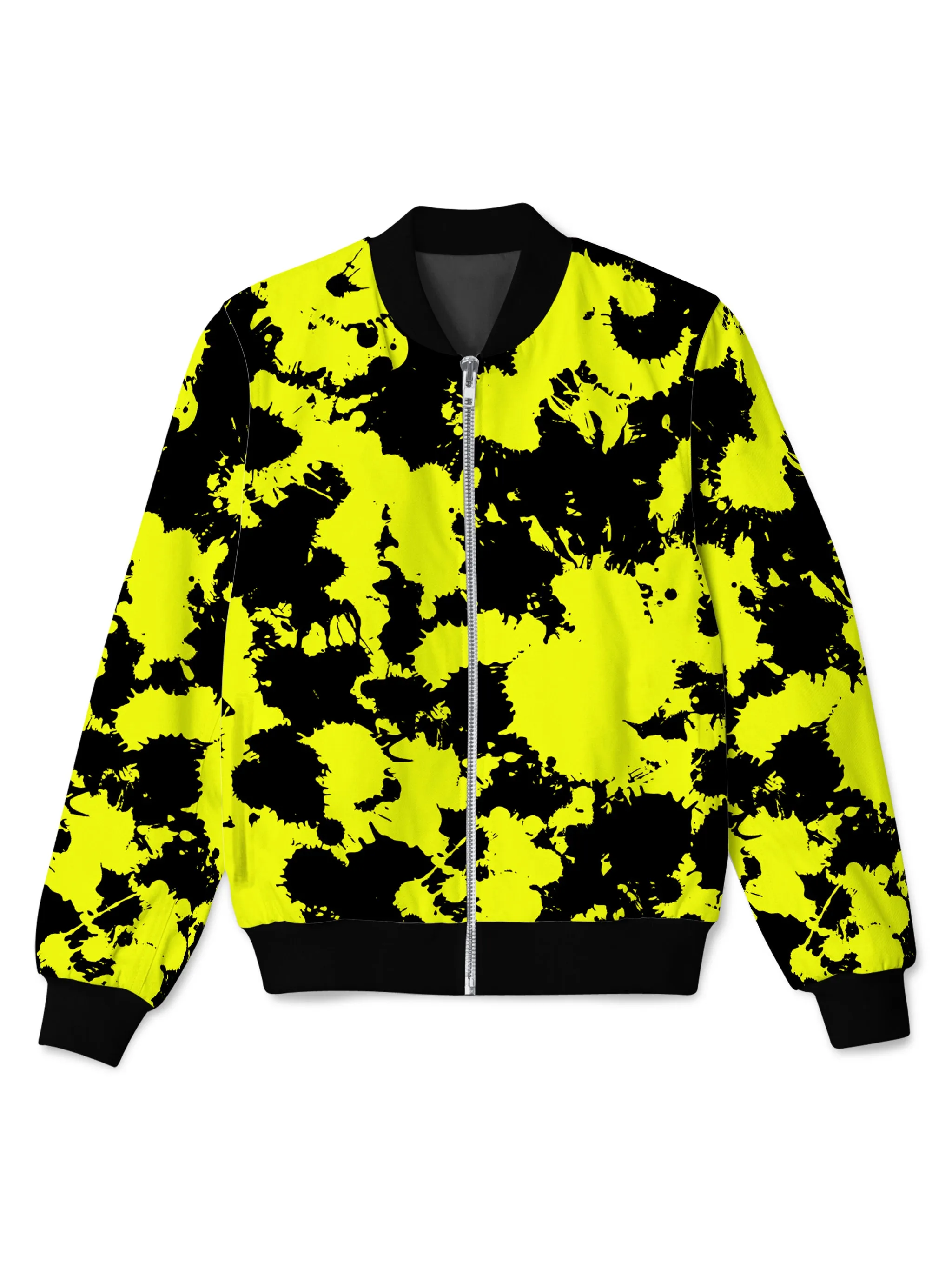 Yellow and Black Paint Splatter Bomber Jacket